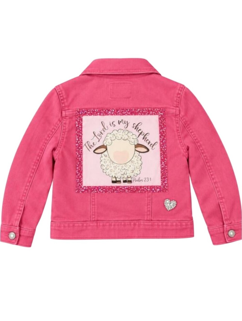 The Lord is my Shepherd Custom  Christian Motif Upcycled Jean Jacket, Kids M (8)